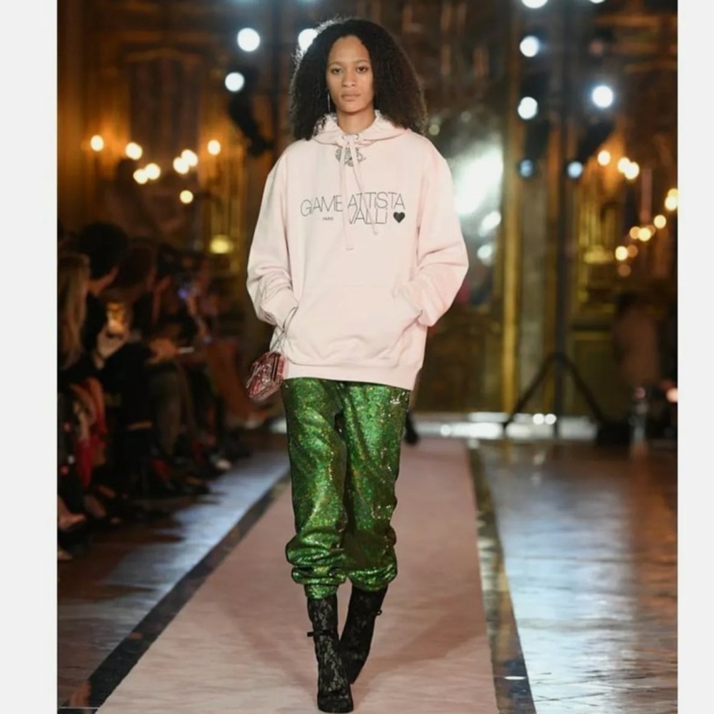 Giambattista Valli x HM Light Pink Logo Print Cotton Hooded Sweatshirt sz Medium
